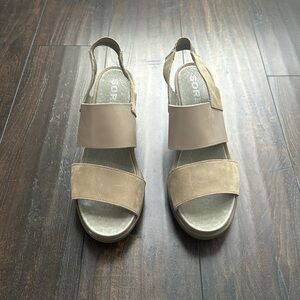 Sorel Joanie II Olive Leathe Wedge Heel Slingback Sandals Size 10